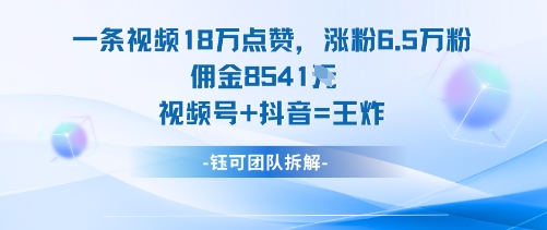 一条视频18W点赞，涨粉6.5W粉佣金8541米，视频号+抖音=王炸-瀚洪创业网