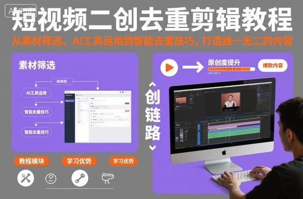 短视频二创去重剪辑教程，从素材筛选、AI工具运用到智能去重技巧，打造独一无二的内容-瀚洪创业网