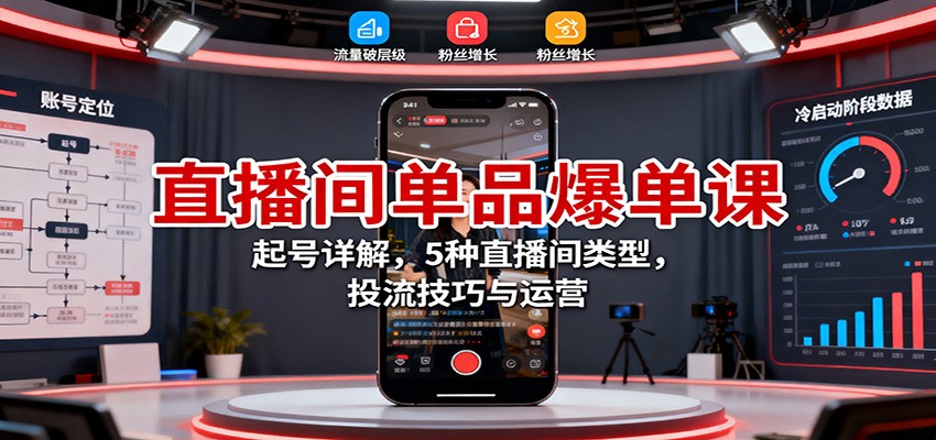 直播间单品爆单课：起号详解，5种直播间类型，投流技巧与运营-瀚洪创业网