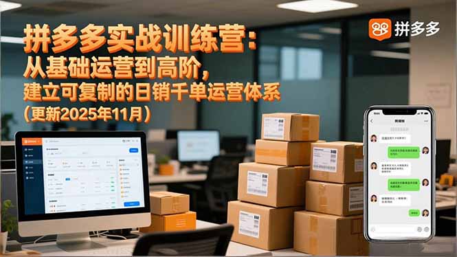 拼多多实战训练营：从基础运营到高阶，建立可复制的日销千单运营体系(更新11月-瀚洪创业网