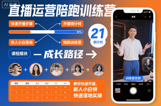直播运营陪跑训练营，教你快速开播，新人小白快速落地实操-瀚洪创业网