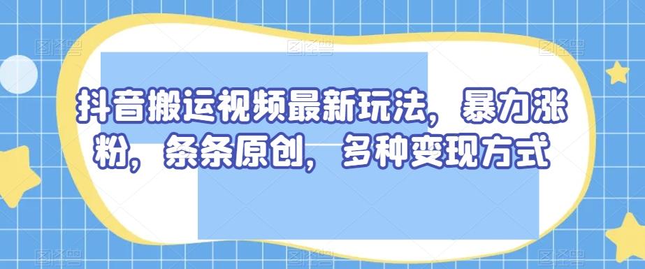 抖音搬运视频最新玩法，暴力涨粉，条条原创，多种变现方式【揭秘】-瀚洪创业网