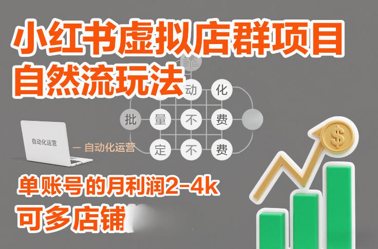 小红书虚拟店群项目，自然流玩法，批量自动化，稳定不费号，单账号的月利润2-4k，可多店矩阵-瀚洪创业网