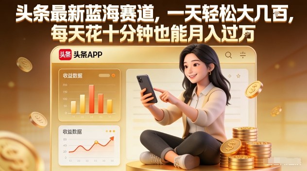 头条最新蓝海赛道，一天轻松大几张，每天花十分钟也能月入过1W【揭秘】-瀚洪创业网