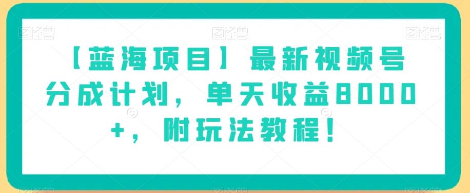 【蓝海项目】最新视频号分成计划，单天收益8000+，附玩法教程！-瀚洪创业网