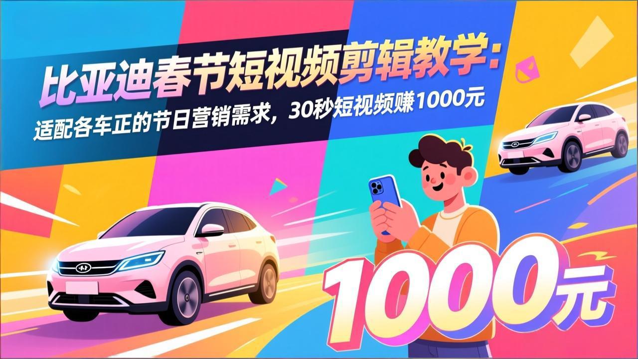 比亚迪春节短视频剪辑教学：适配各车企的节日营销需求，30秒短视频赚1000元-瀚洪创业网