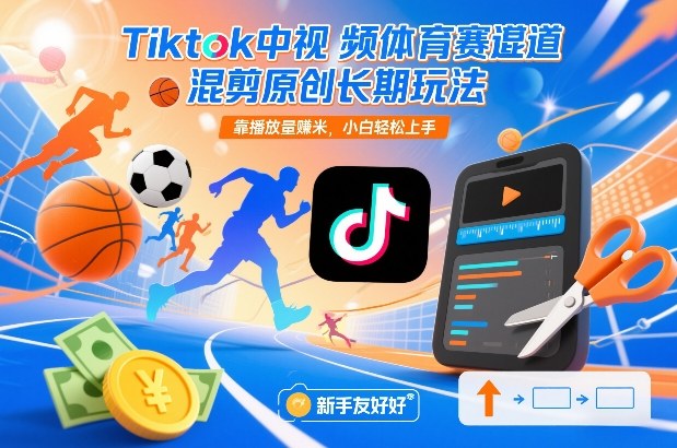 Tiktok中视频体育赛道混剪原创长期玩法，靠播放量賺米，小白轻松上手-瀚洪创业网