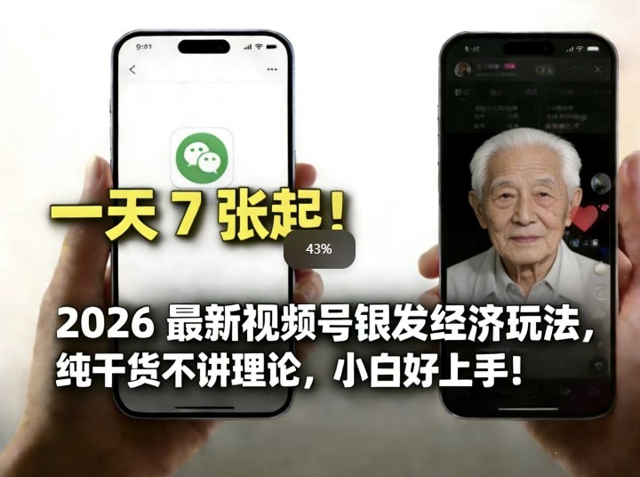 2026最新视频号银发经济玩法，轻松每天7张起，小白也可做-瀚洪创业网