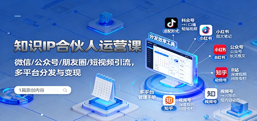 知识IP合伙人运营课：微信/公众号/朋友圈/短视频引流，多平台分发与变现-瀚洪创业网