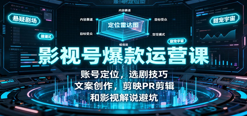 影视号爆款运营课：账号定位，选剧技巧，文案创作，剪映PR剪辑和影视解说避坑-瀚洪创业网