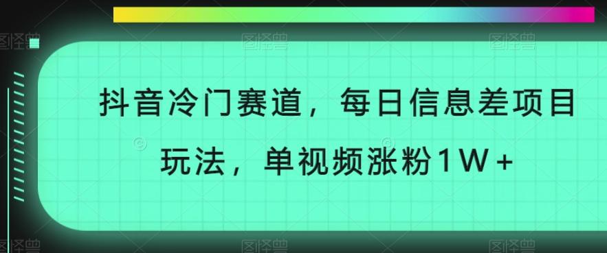 抖音冷门赛道，每日信息差项目玩法，单视频涨粉1W+-瀚洪创业网