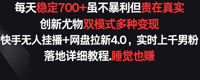 每天稳定700+，收益不高但贵在真实，创新尤物双模式多渠种变现，快手无人挂播+网盘拉新4.0【揭秘】-瀚洪创业网