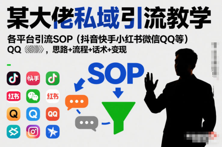 某大佬私域引流教学，各平台引流SOP(抖音快手小红书微信QQ等)，思路+流程+话术+变现-瀚洪创业网