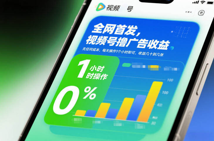 全网首发，视频号撸广告收益，无任何成本，每天操作1个小时即可，收益几十到几张-瀚洪创业网