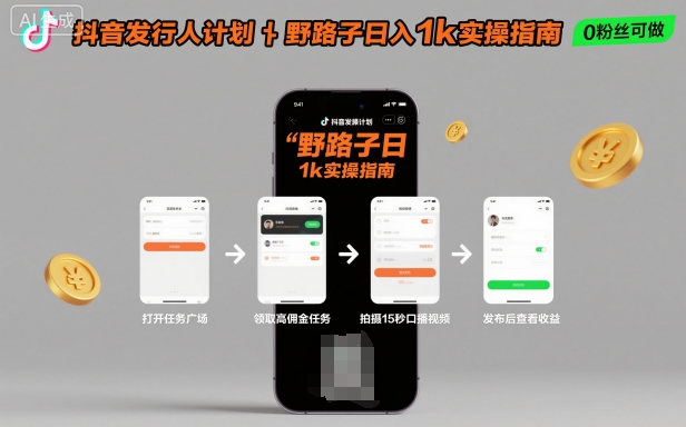 抖音发行人计划全新野路子玩法，随时随地，只要有手机，就能操作，日入1k+【揭秘】-瀚洪创业网