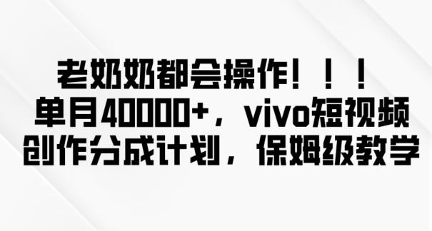 老奶奶都会操作，新平台无脑操作，单月40000+，vivo短视频创作分成计划【揭秘】-瀚洪创业网