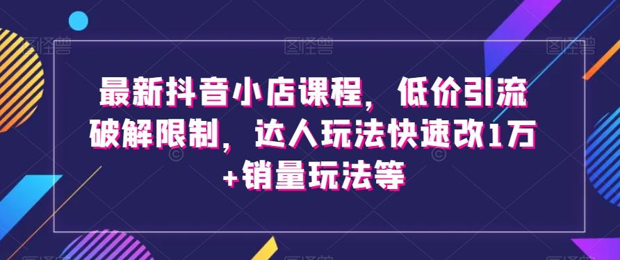 最新抖音小店课程，低价引流破解限制，达人玩法快速改1万+销量玩法等-瀚洪创业网