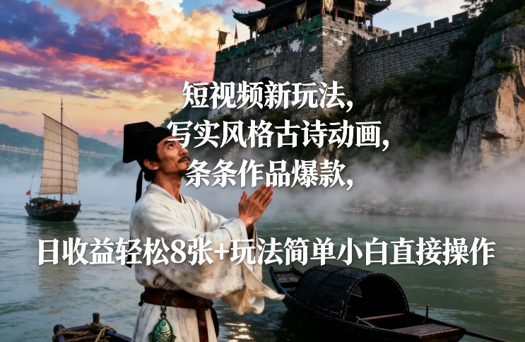 短视频新玩法，写实风格古诗动画，条条作品爆款，日收益轻松8张+玩法简单小白直接操作-瀚洪创业网