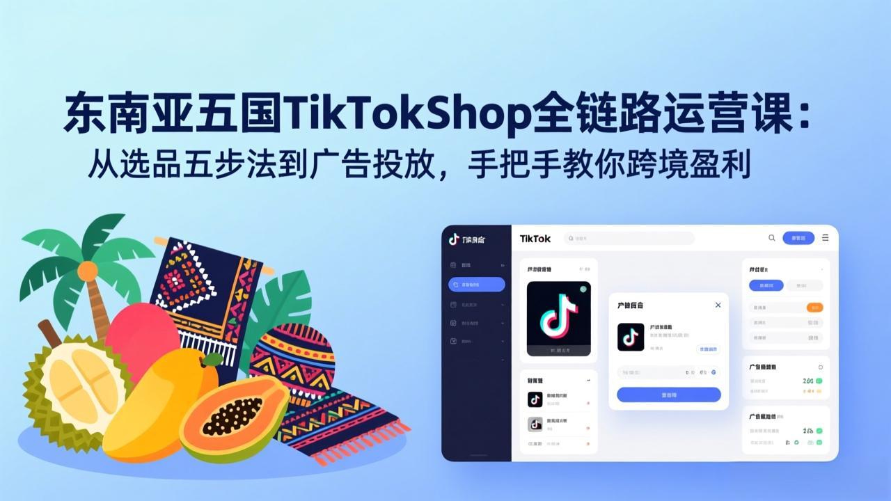 东南亚五国TikTok Shop全链路运营课：从选品五步法到广告投放，手把手教你跨境盈利-瀚洪创业网