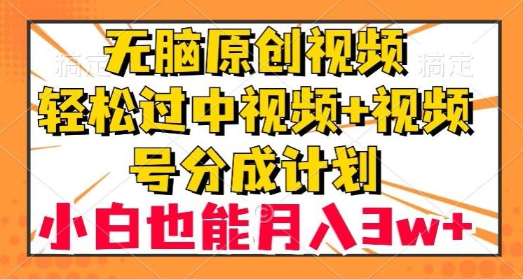 无脑原创视频，轻松过中视频+视频号分成计划，小白也能月入3w+【揭秘】-瀚洪创业网