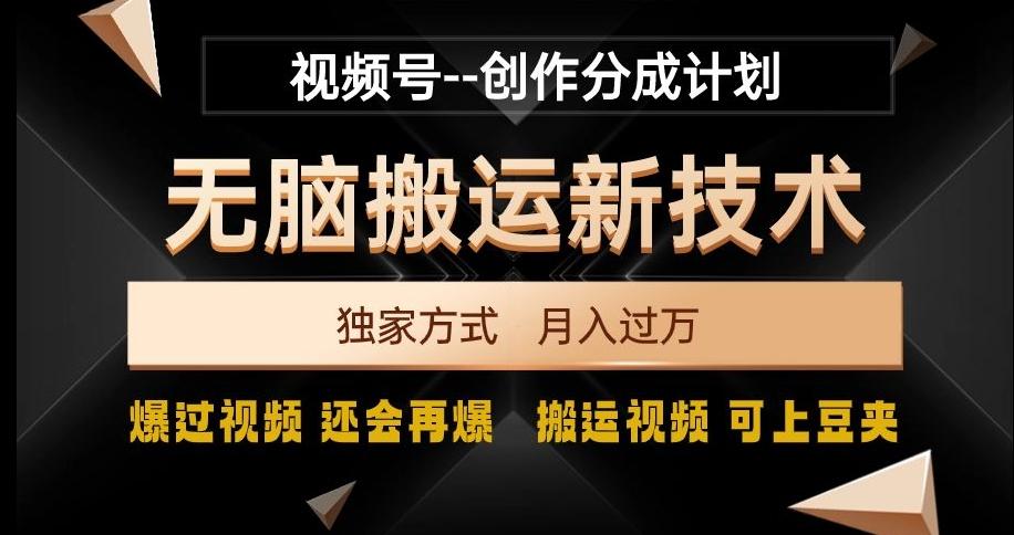 视频号无脑搬运新技术，破原创壕流量，独家方式，爆过视频，还会再爆【揭秘】-瀚洪创业网