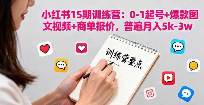 小红书15期训练营：0-1起号+爆款图文视频+商单报价，普遍月入5k-3w-瀚洪创业网