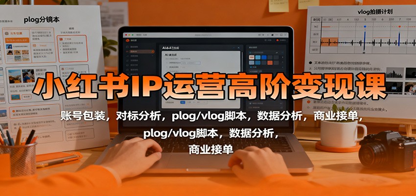 小红书IP运营高阶变现课：账号包装，对标分析，plog/vlog脚本，数据分析，商业接单-瀚洪创业网