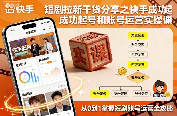 短剧拉新干货分享之快手成功起号和账号运营实操课-瀚洪创业网