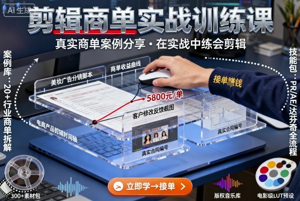 剪辑商单实战训练课，真实商单案例分享，在实战中练会剪辑-瀚洪创业网