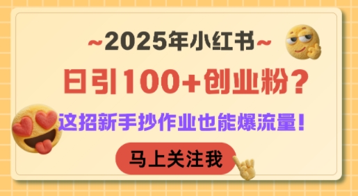 2025年小红书日引100+创业粉？这招新手抄作业也能爆流量！-瀚洪创业网