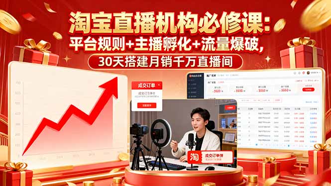 淘宝直播机构必修课：平台规则/主播孵化/流量爆破,30天搭建月销千万直播间-瀚洪创业网