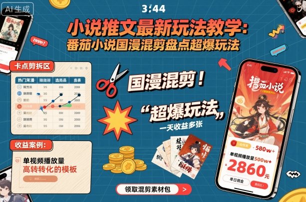 小说推文最新玩法教学，番茄小说国漫混剪盘点超爆玩法，全程干货，一天收益多张-瀚洪创业网