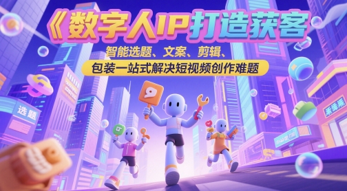 数字人IP打造获客变现实操课，智能选题、文案、剪辑、包装一站式解决短视频创作难题-瀚洪创业网