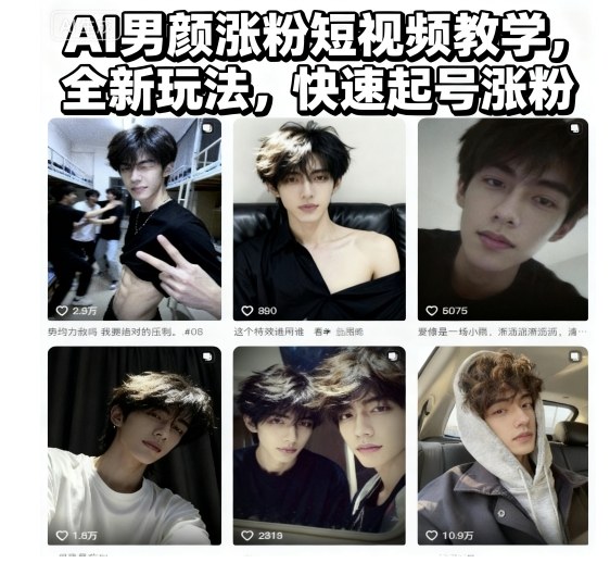 AI男颜涨粉短视频教学，全新玩法，快速起号涨粉-瀚洪创业网