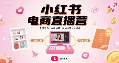 小红书电商直播营，直播带货+店铺运营+笔记运营=全电商-瀚洪创业网