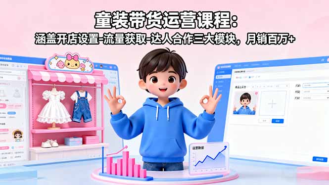 童装带货运营课程：涵盖开店设置-流量获取-达人合作三大模块，月销百万+-瀚洪创业网