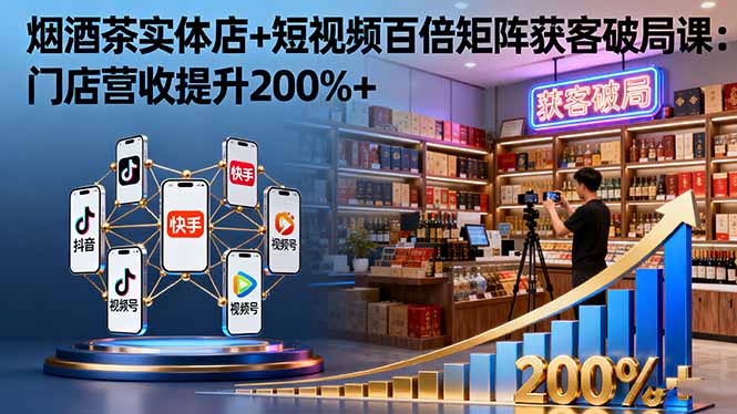 烟酒茶实体店+短视频百倍矩阵获客破局课：门店营收提升200%+-瀚洪创业网