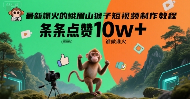 最新爆火的峨眉山猴子短视频制作教程，条条点赞10w+，谁做谁火【教程+提示词】-瀚洪创业网