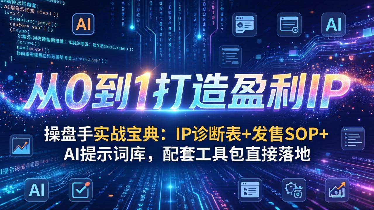 操盘手实战宝典：IP诊断表+发售SOP+AI提示词库，配套工具包直接落地，从0到1打造盈利IP-瀚洪创业网
