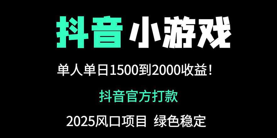 抖音官方小游戏2025全网最新玩法，暴利赚钱项目，单机日入2000+-瀚洪创业网