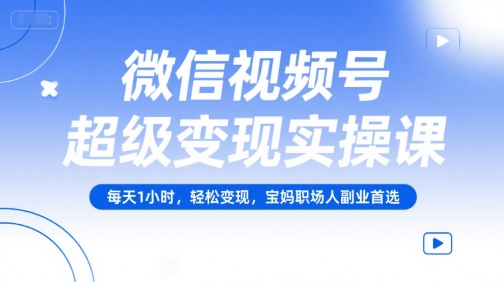 微信视频号超级变现实操课，每天1小时，轻松变现，宝妈职场人副业首选-瀚洪创业网