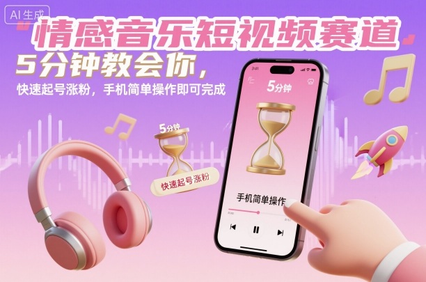 情感音乐短视频赛道，5分钟教会你，快速起号涨粉，手机简单操作即可完成-瀚洪创业网