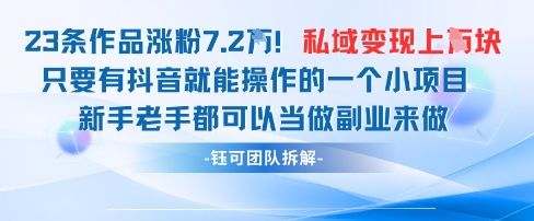 抖音私域项目23条作品涨粉7.2W，私域变现1W-瀚洪创业网