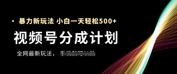 视频号分成计划，全网最暴力玩法，新手一天也能轻松5张+-瀚洪创业网