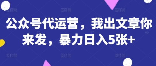 公众号代运营，我出文章你来发，暴力日入5张+【揭秘】-瀚洪创业网