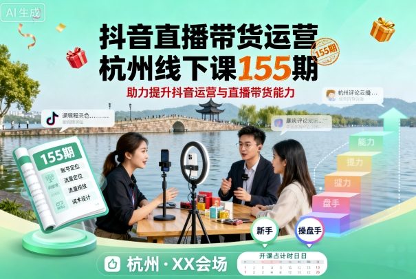 抖音直播带货运营杭州线下课155期，助力提升抖音运营与直播带货能力-瀚洪创业网