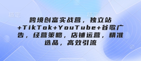 跨境创富实战营，独立站+TikTok+YouTube+谷歌广告，经营策略，店铺运营，精准选品，高效引流-瀚洪创业网