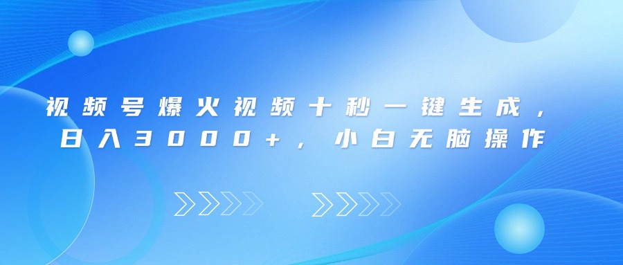 视频号爆火视频十秒一键生成，日入3000+，小白无脑操作-瀚洪创业网