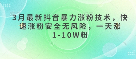 3月最新抖音暴力涨粉技术，快速涨粉安全无风险，一天涨1-10W粉-瀚洪创业网