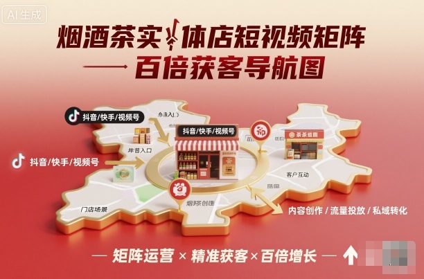 烟酒茶实体店短视频矩阵百倍获客导航图-瀚洪创业网